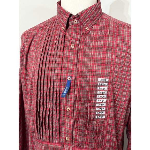 NEW Southern Tide Intercoastal Pleated Plaid Long Sleeve Button Shirt Red Sz L - Picture 1 of 3